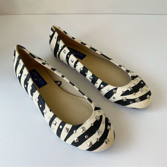 Jimmy Choo x H&M Zebra Print Studded Flats Size 38 - Picture 3 of 11